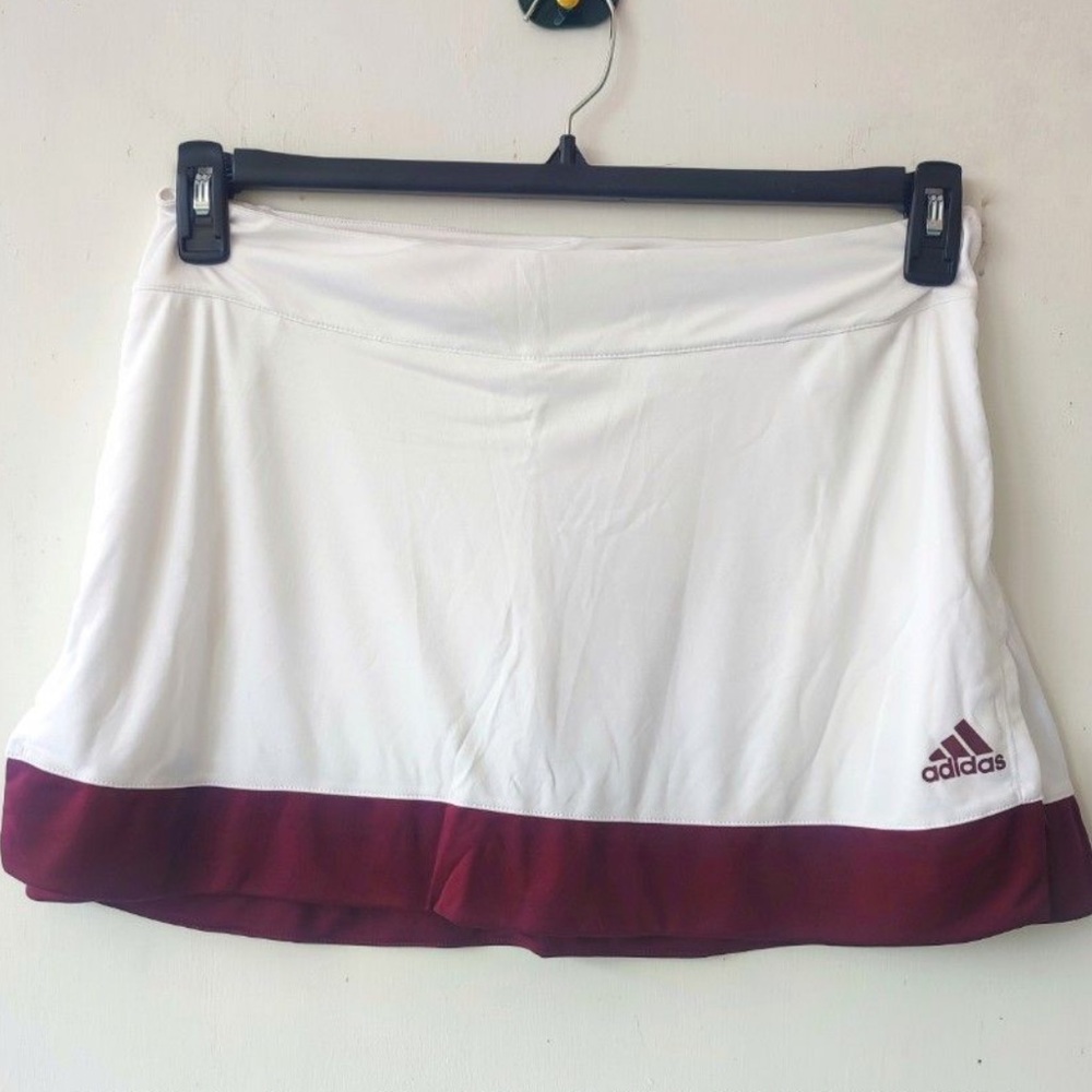 Adidas Women's White and Burgundy Mini Skirt
